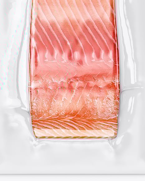 Clear Plastic Packaging with Salmon Fish Fillet Mockup