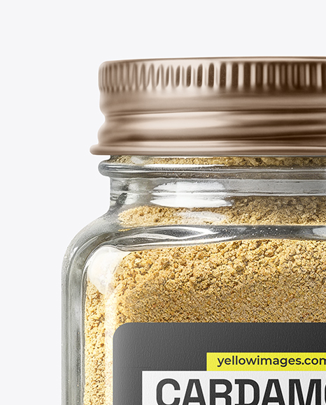 Square Glass Jar with Ground Cardamom Mockup