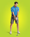 Man Wearing Golf Shirt and Shorts with Ball Mockup