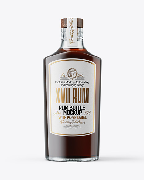 Black Rum Glass Bottle with Wooden Cap Mockup - Black bottle mockup