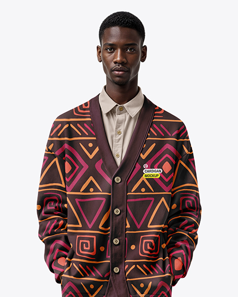 Afro-American Man Wearing a Cardigan and Pants Mockup