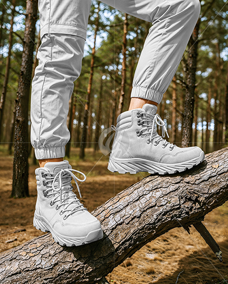 Pair of Hiking Boots on Woman's Legs Mockup