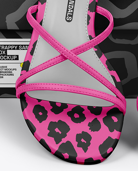 Pair of Strappy Sandals With Shoe Box Mockup