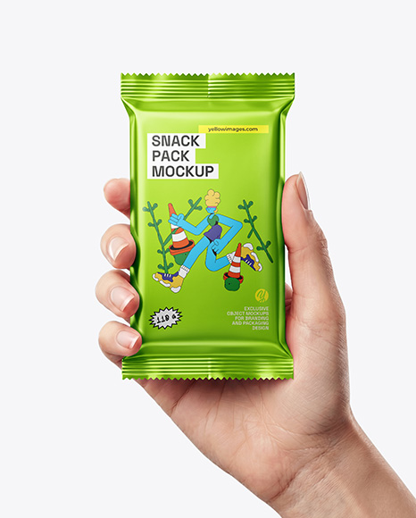 Metallic Snack Bar in a Hand Mockup