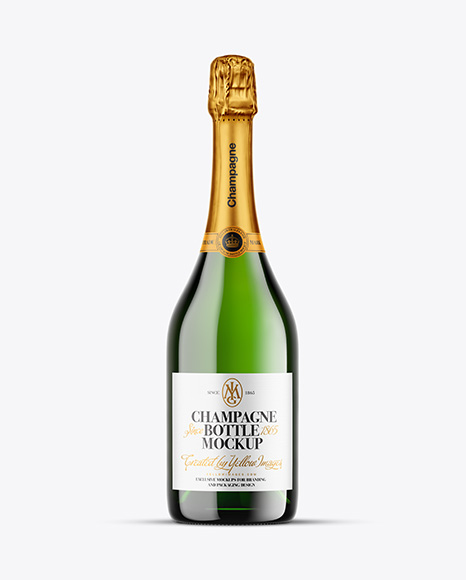 Green Glass Champagne Bottle Mockup
