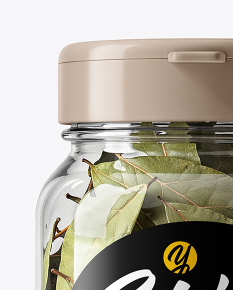 Plastic Jar with Bay Leaves Mockup
