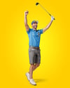 Man Wearing Golf Shirt and Shorts Mockup