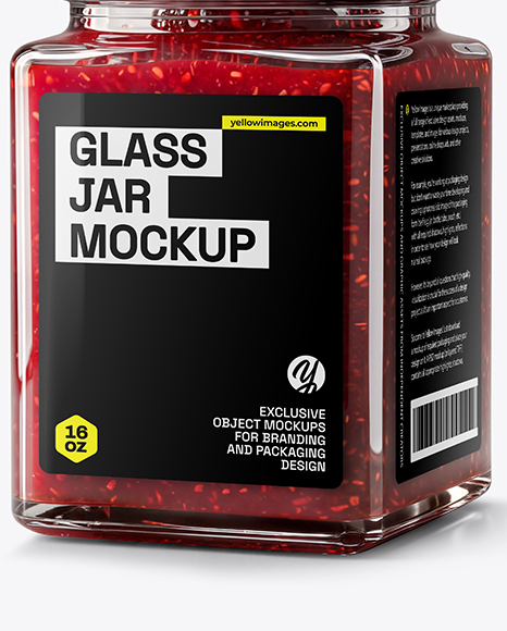 Square Glass Jar with Raspberry Jam Mockup