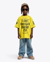 Afro-American Boy Wearing Oversize T-Shirt and Wide Jeans Mockup