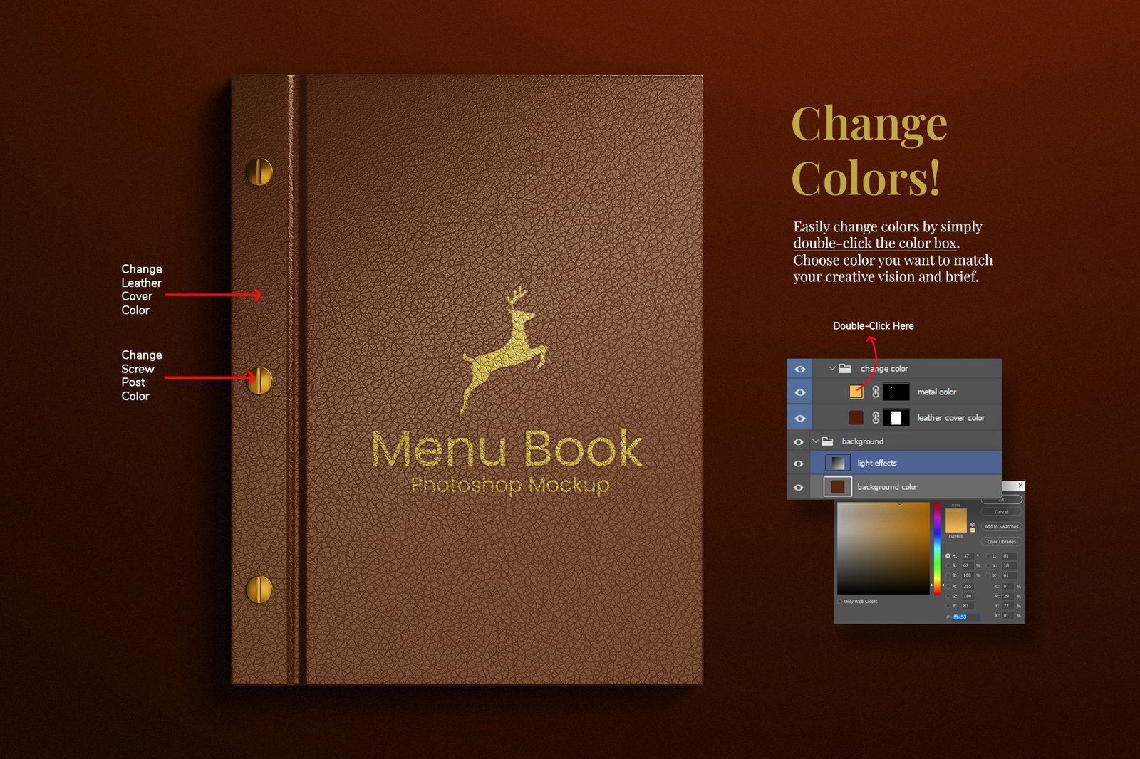 Menu Book Mockup Set - Leather Cover