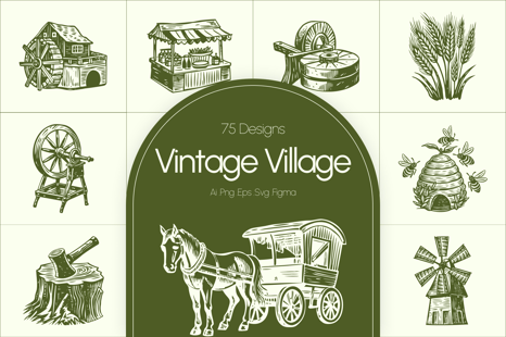 Vintage Village Illustration Set - Creative Store
