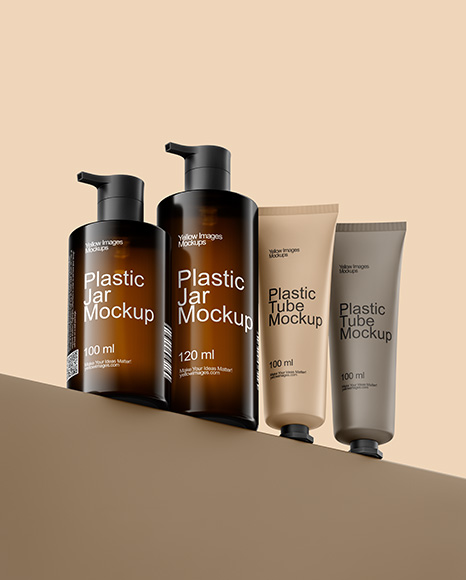 Amber Bottles with Tubes Mockup