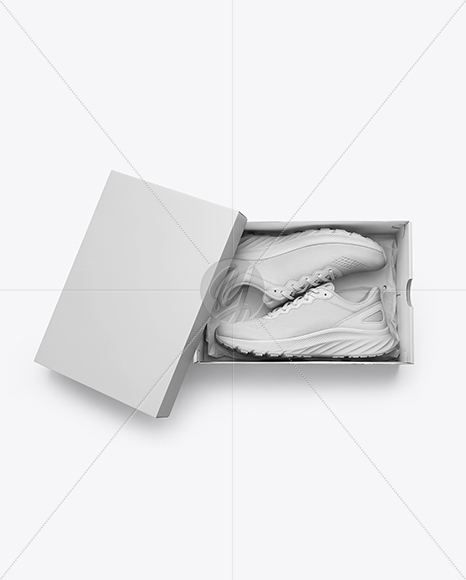 Pair of Running Shoes in Shoe Box Mockup