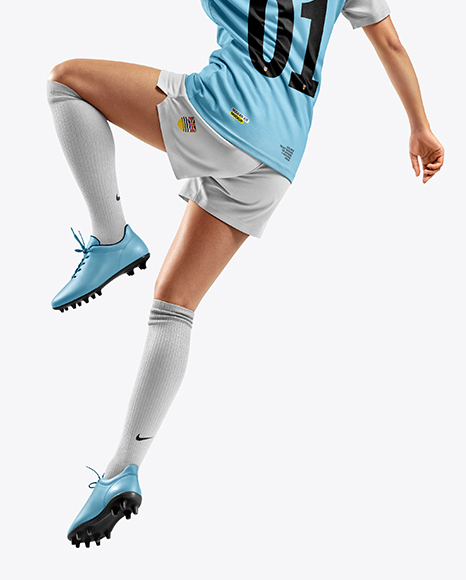 Woman Wearing Soccer Jersey and Shorts Mockup