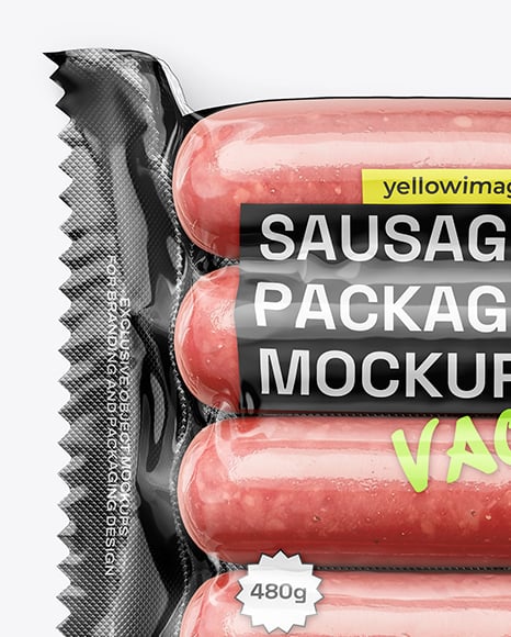 Glossy Plastic Flow-Pack with Sausages Mockup