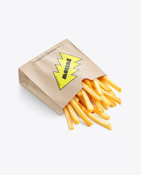 Kraft Paper Bag with French Fries Mockup