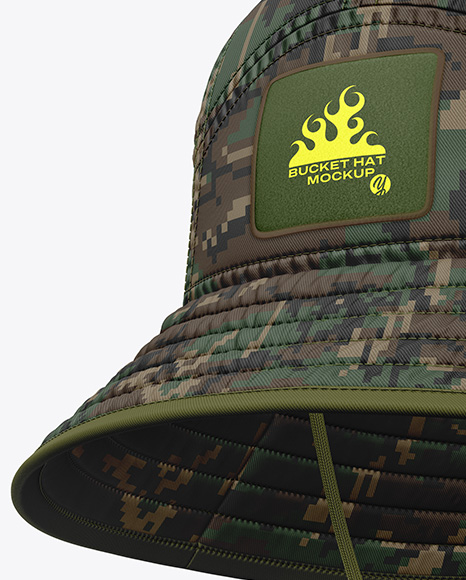 Twill Bucket Hat Mockup - Front Half Side View