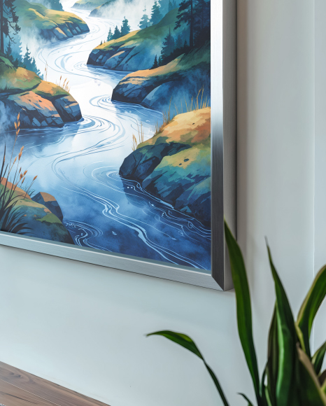 Poster with Metallic Frame in Modern Office Mockup
