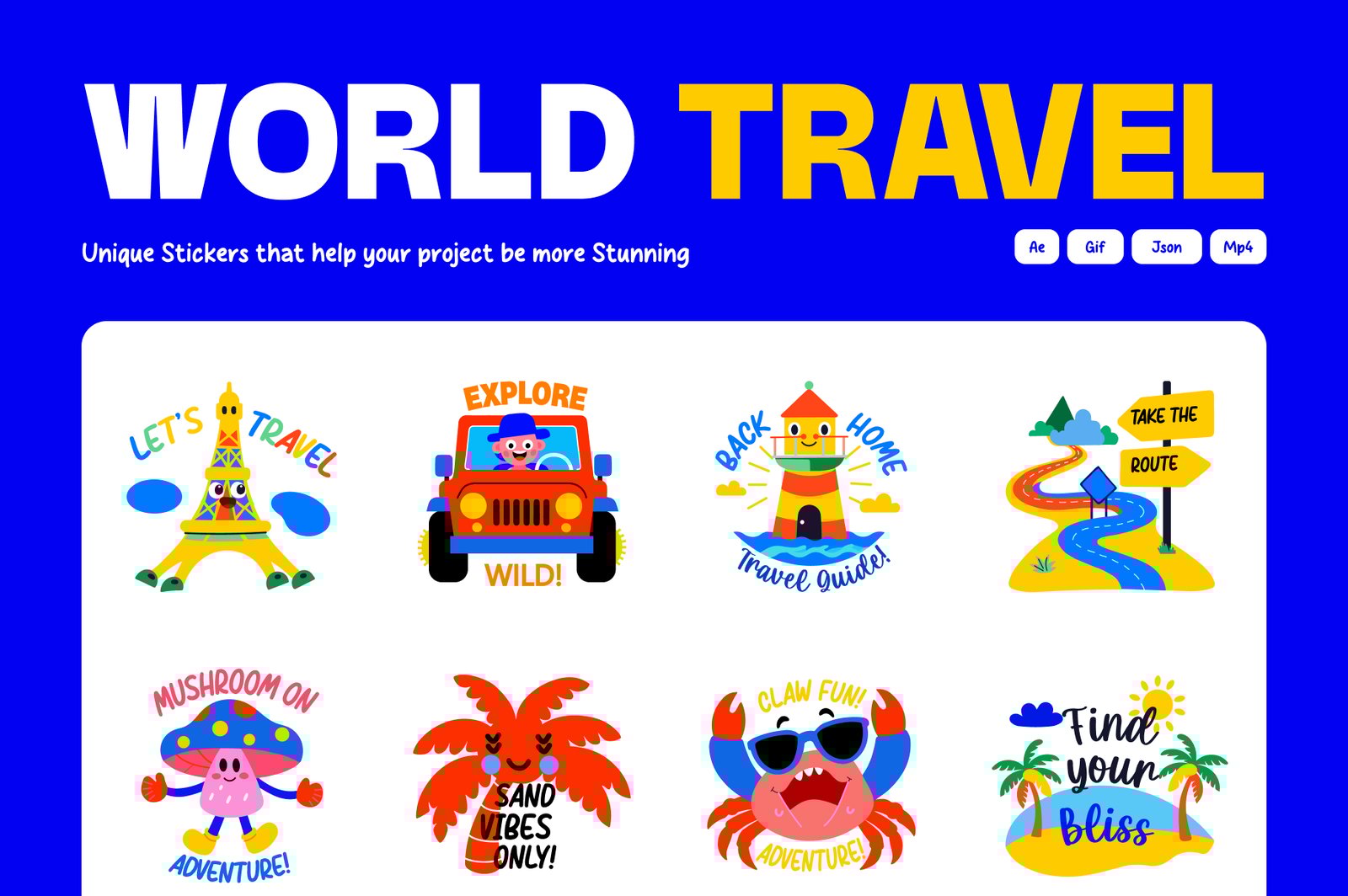 Animated World Travel Stickers