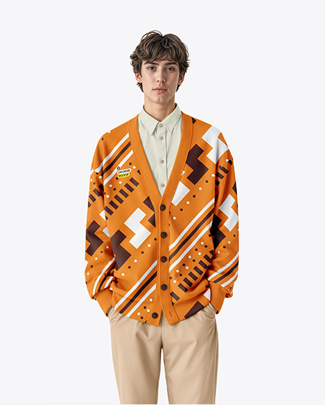 Young Man Wearing Cardigan and Shirt Mockup - Jumper