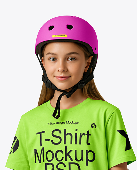 Girl in Protective Gear with Skateboard Mockup