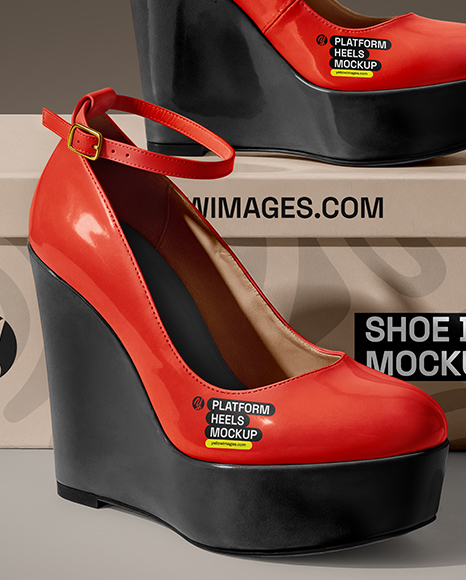 Pair of Wedge Heels With Shoe Box Mockup