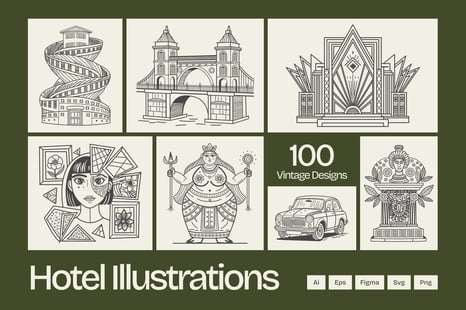 Vintage Hotel Illustration Set - Graphics