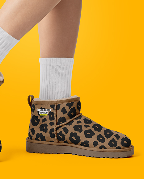 Pair of UGG Boots on Woman's Legs with Dress Mockup