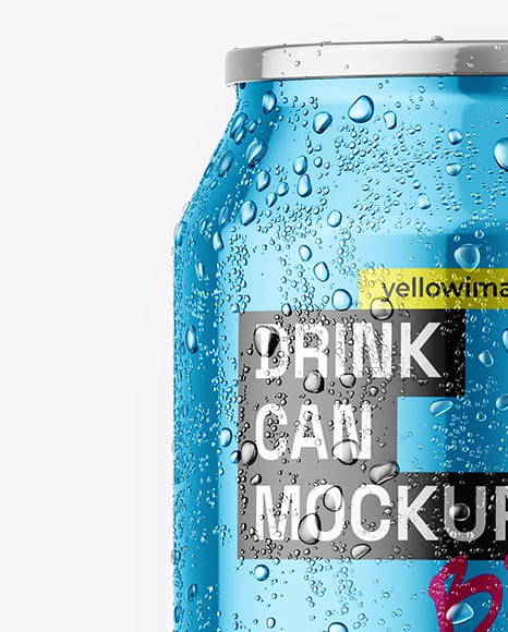 330ml Metallic Aluminium Can with Condensation Mockup