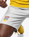 Afro-American Man Wearing Raglan Soccer Jersey and Shorts Mockup