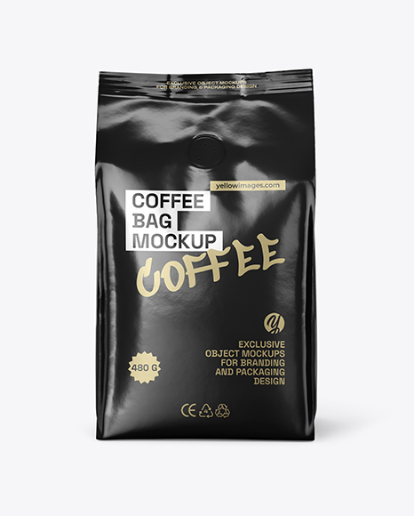 Glossy Coffee Bag with Valve Mockup