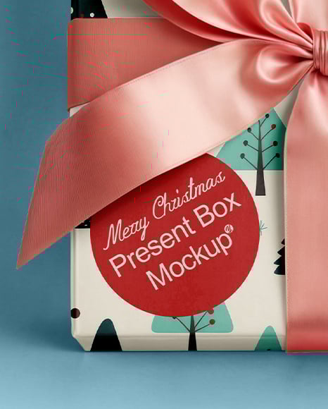 Square Gift Box with Bow Mockup