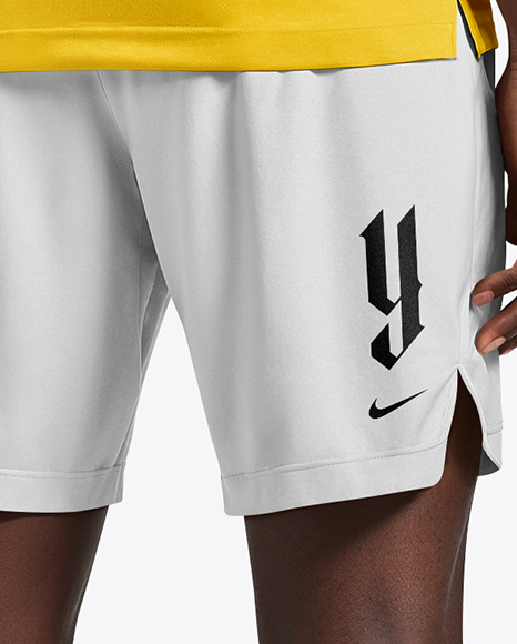 Soccer Player Wearing Polo Collar Jersey and Shorts Mockup
