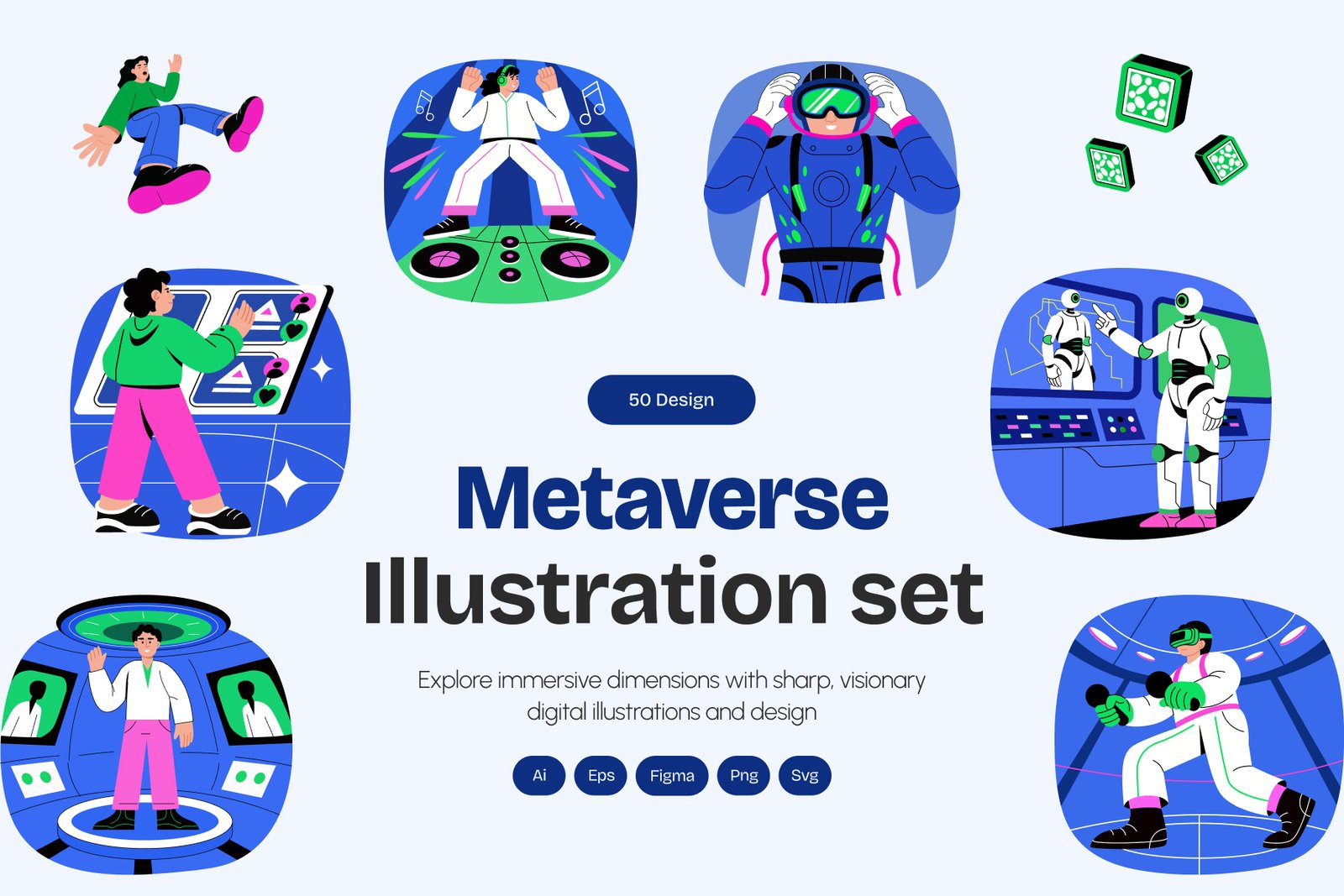 Metaverse Technology Illustration Set