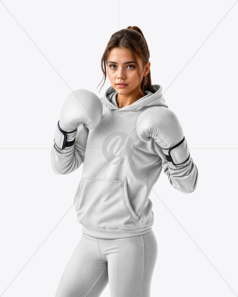 Female UFC Fighter Wearing Hoodie & Leggings Mockup