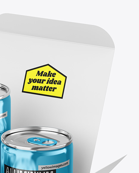 Box W/ Glossy Metallic Cans Mockup