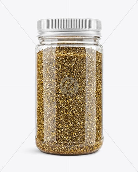 Clear Plastic Jar with Za'atar Spice Mockup
