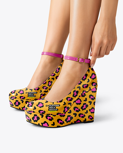 Woman Wearing Wedge Heels Mockup - Apparel mockups