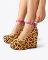 Woman Wearing Wedge Heels Mockup