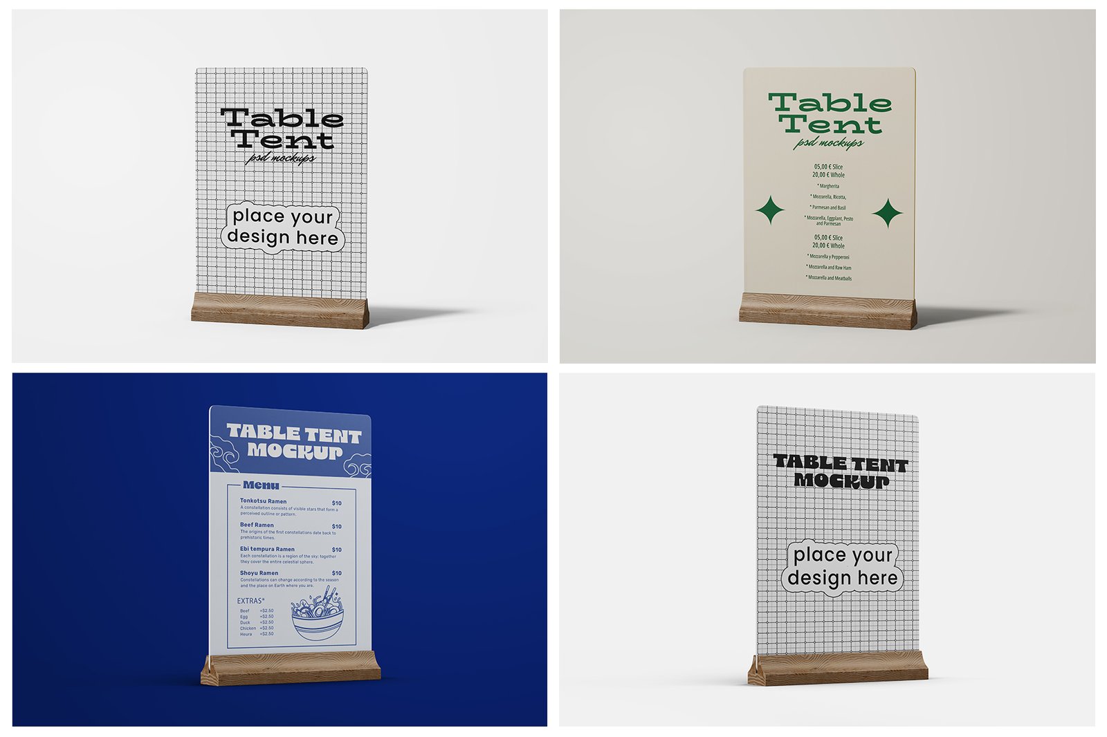 Table Tent Menu Holder PSD Mockup Set