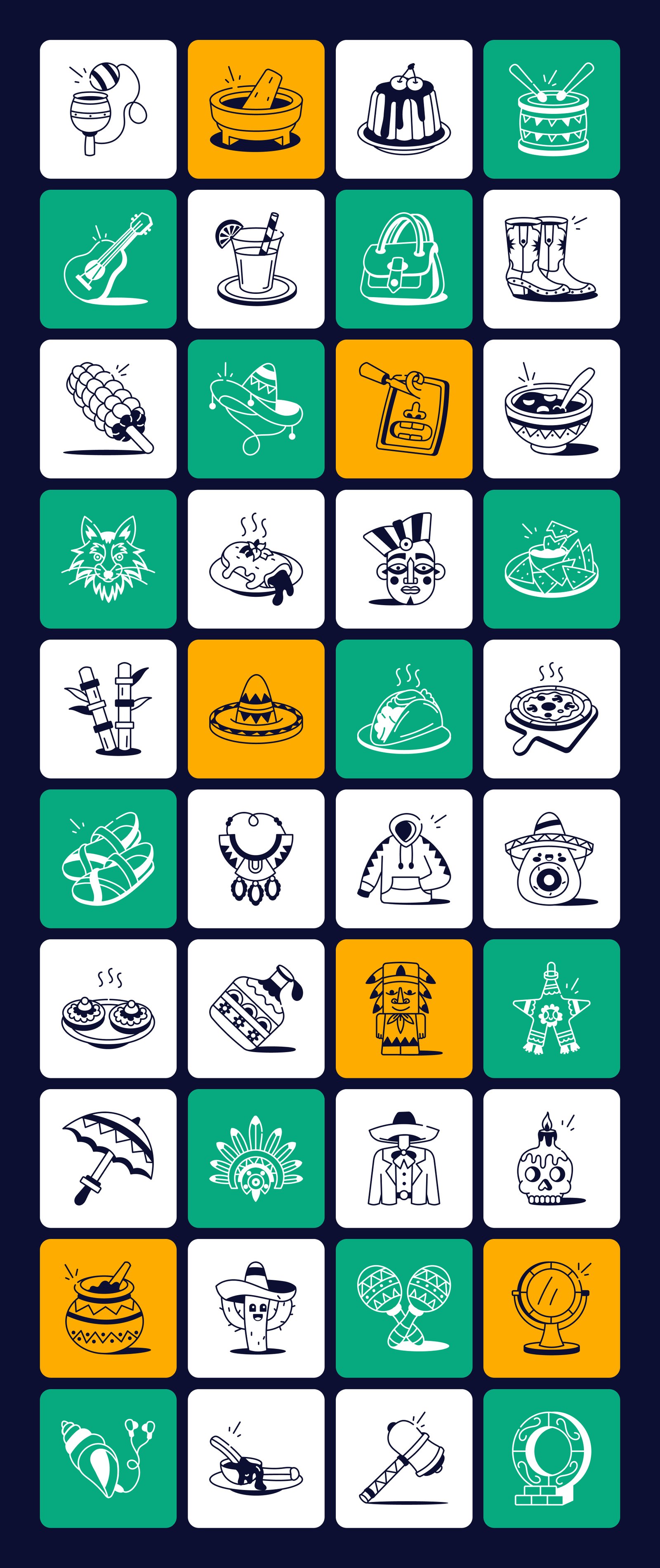 Mexican Doodles Icons Set