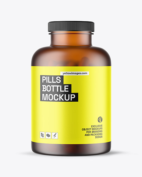 Frosted Amber Pills Bottle Mockup