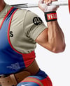 Man Wearing Weightlifting Suit with Barbell Mockup