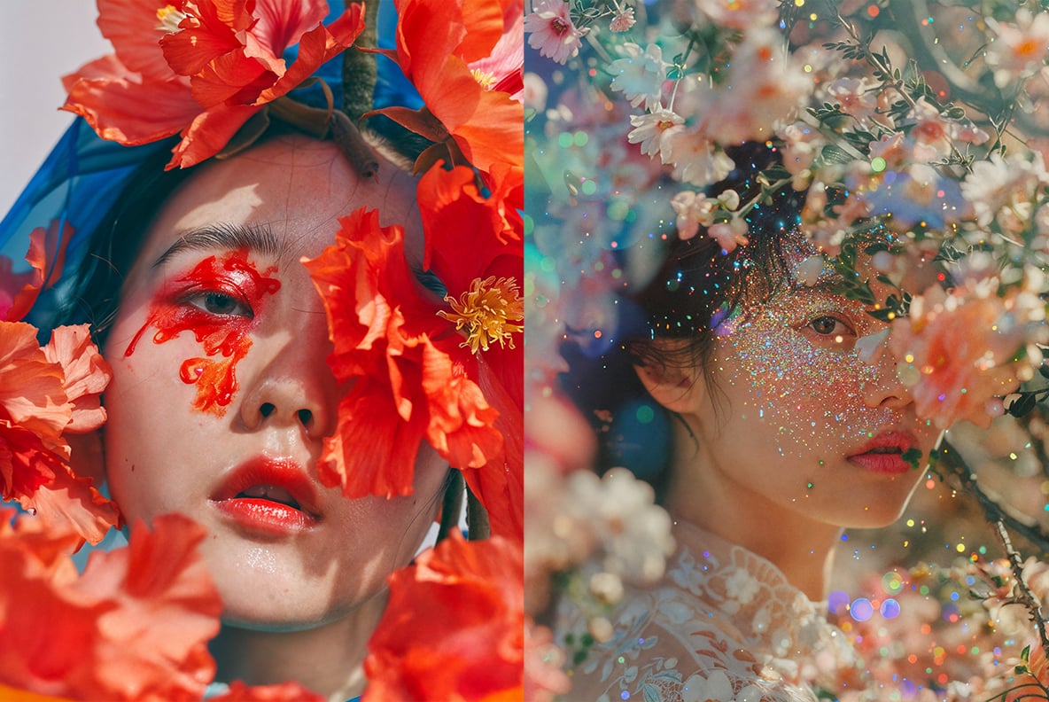 Fashion models in flowers