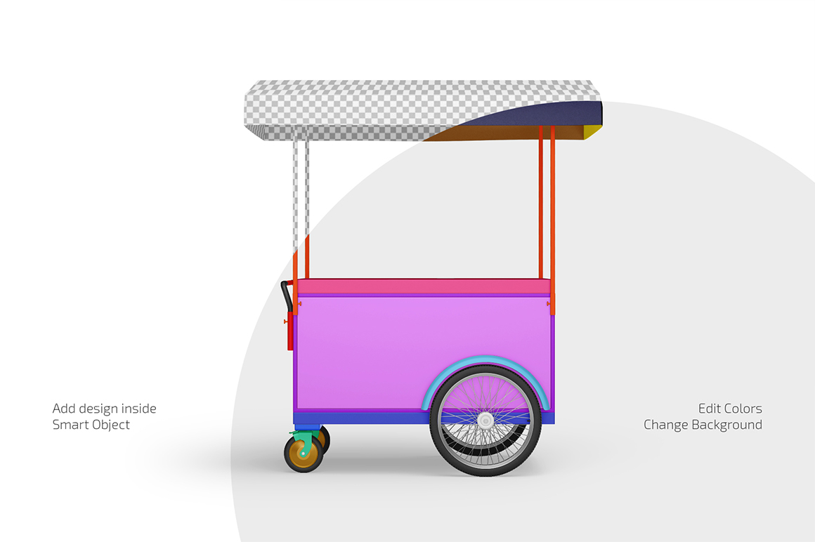 Ice Cream Cart with Umbrella Mockup Set