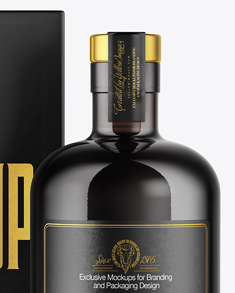 Amber Glass Bottle with Box Mockup