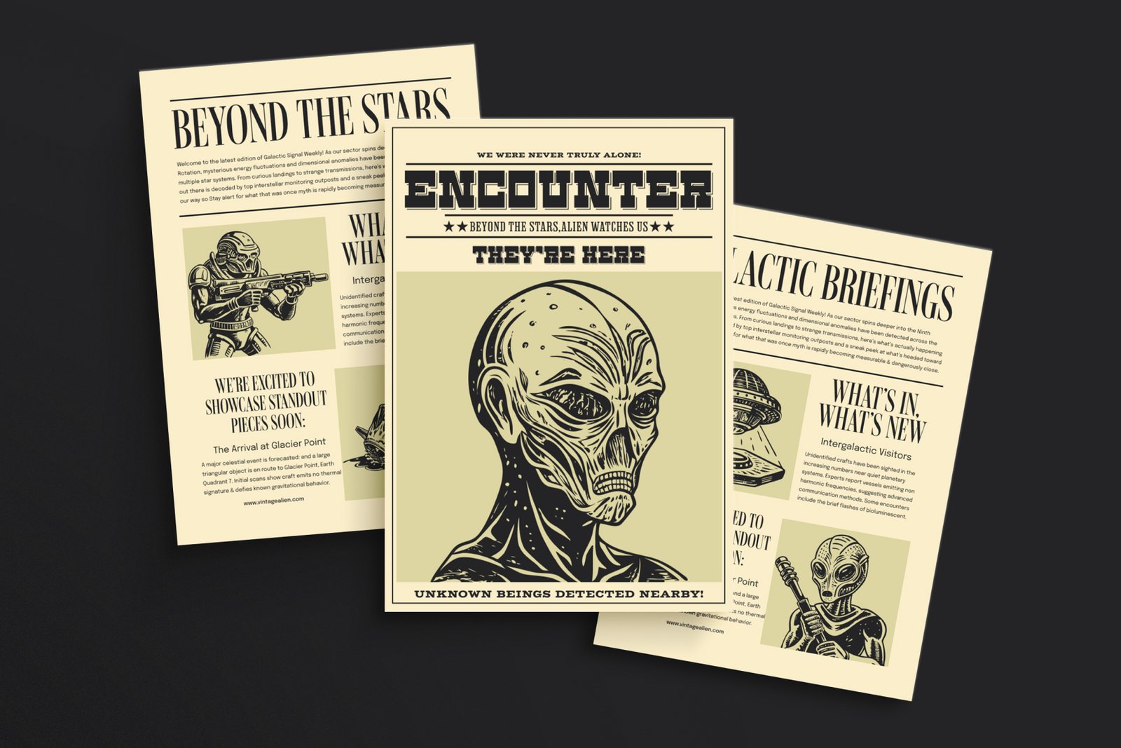 Vintage Alien Illustration Set