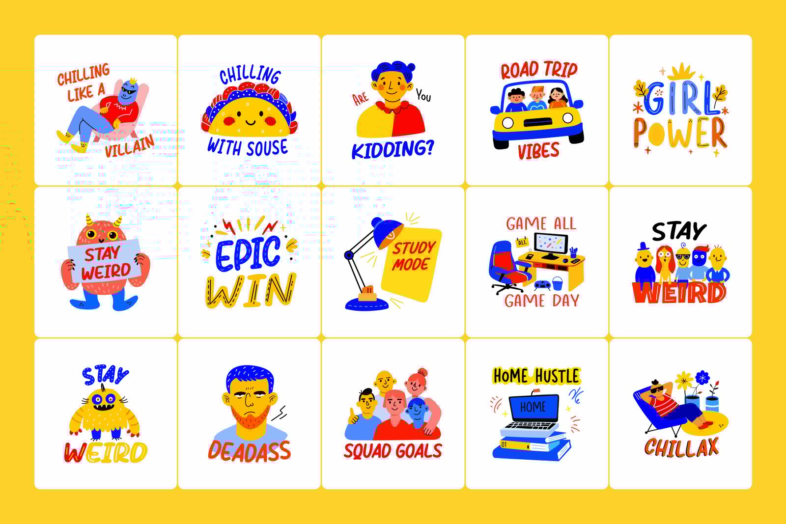 Animated Teenage Stickers Set