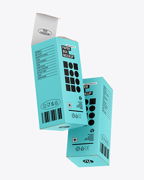 Two Flying Paper Boxes Mockup