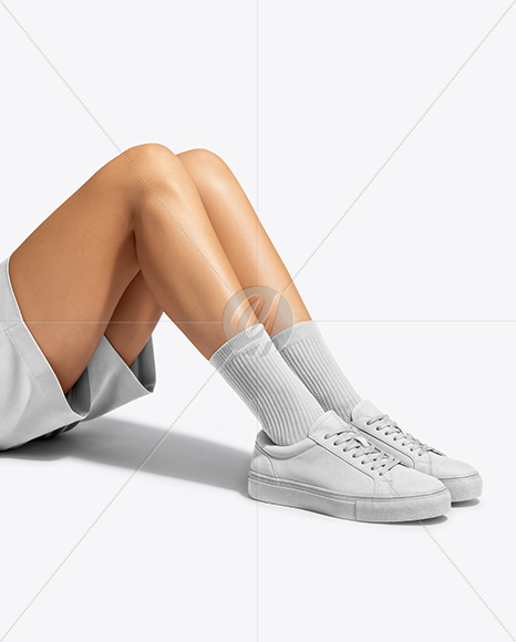 Woman Wearing Sneakers and Socks Mockup